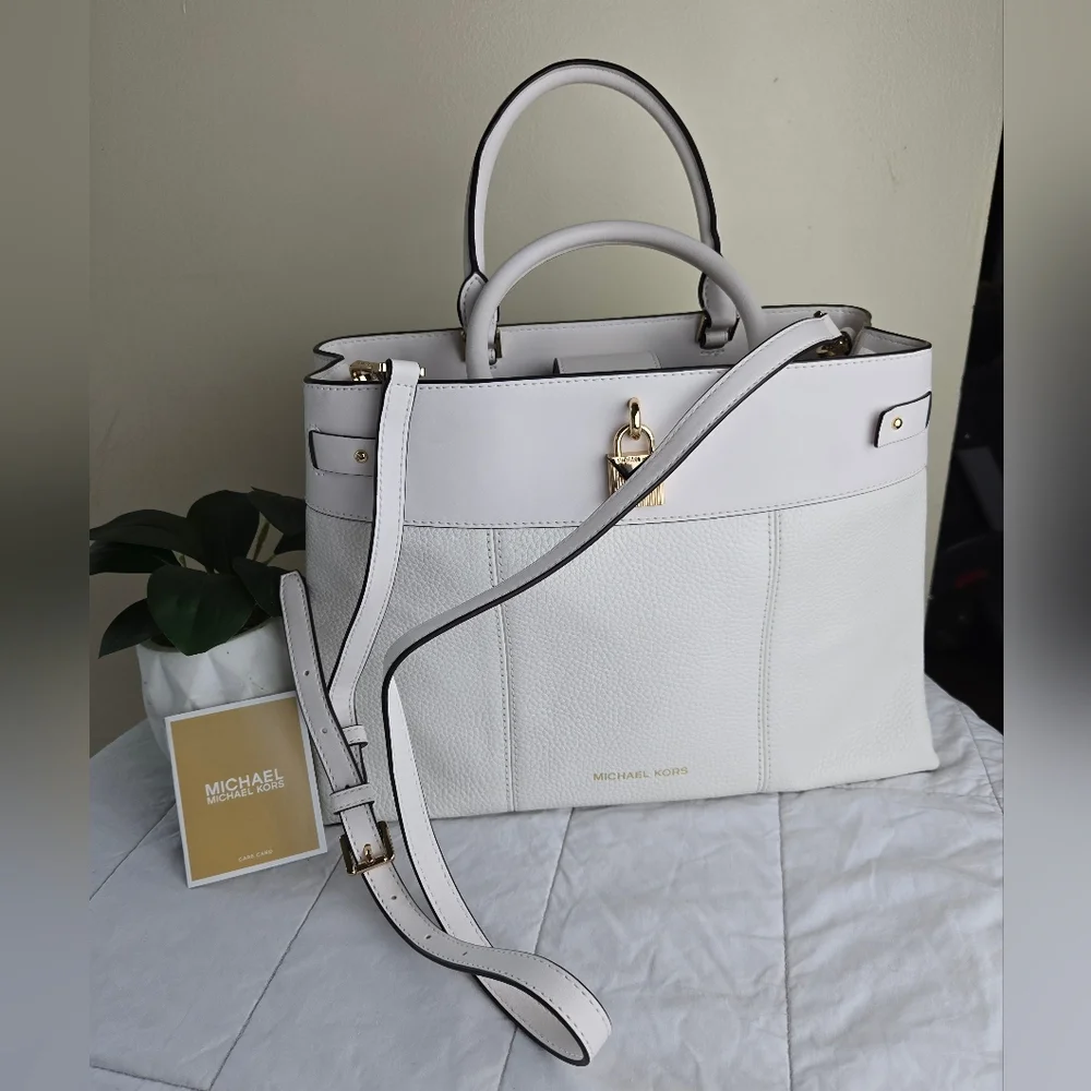 Michael Kors Gramercy Large Pebble Leather White Satchel
